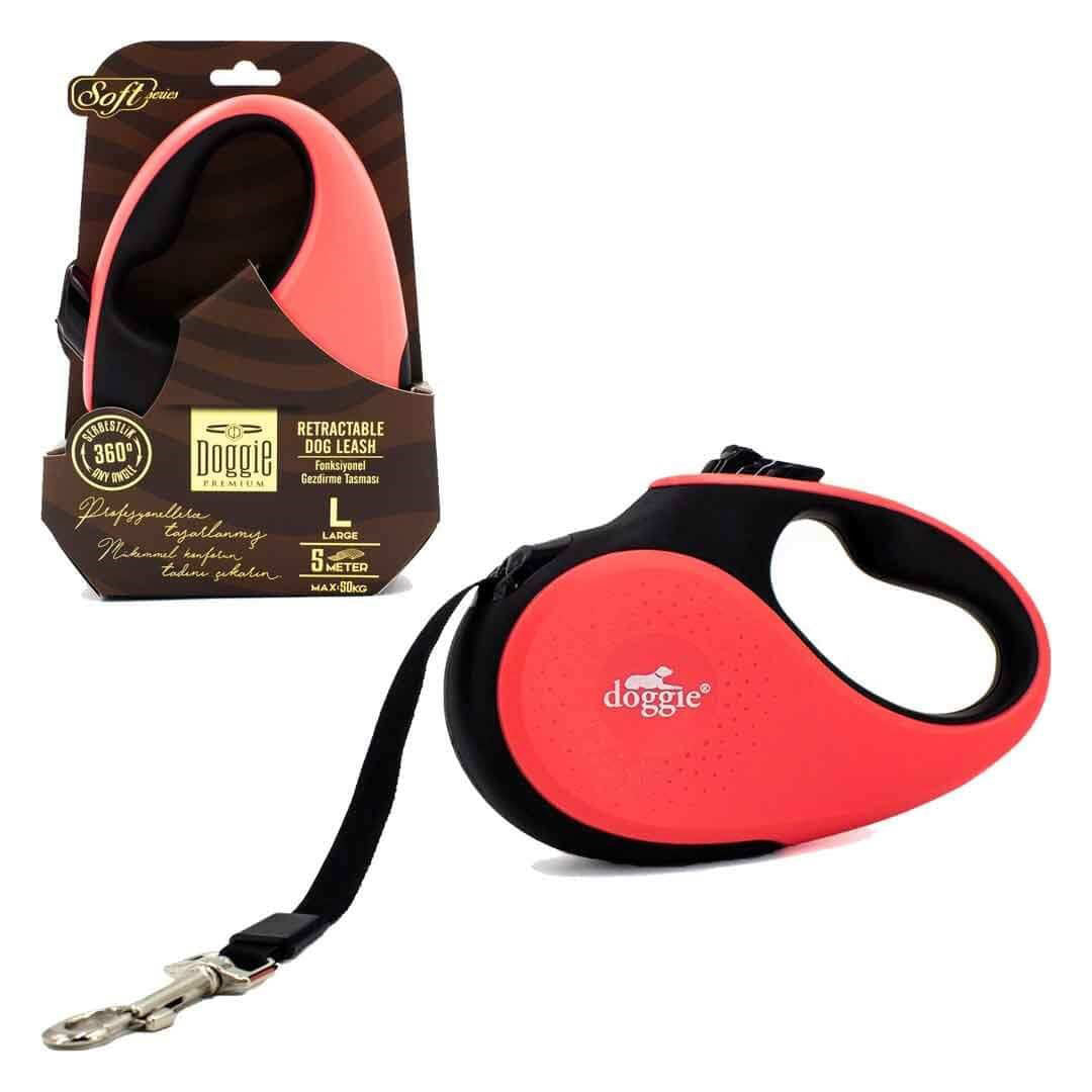 Doggie Soft Serisi Otomatik Pembe Köpek Gezdirme Tasması L 50kg 5mt