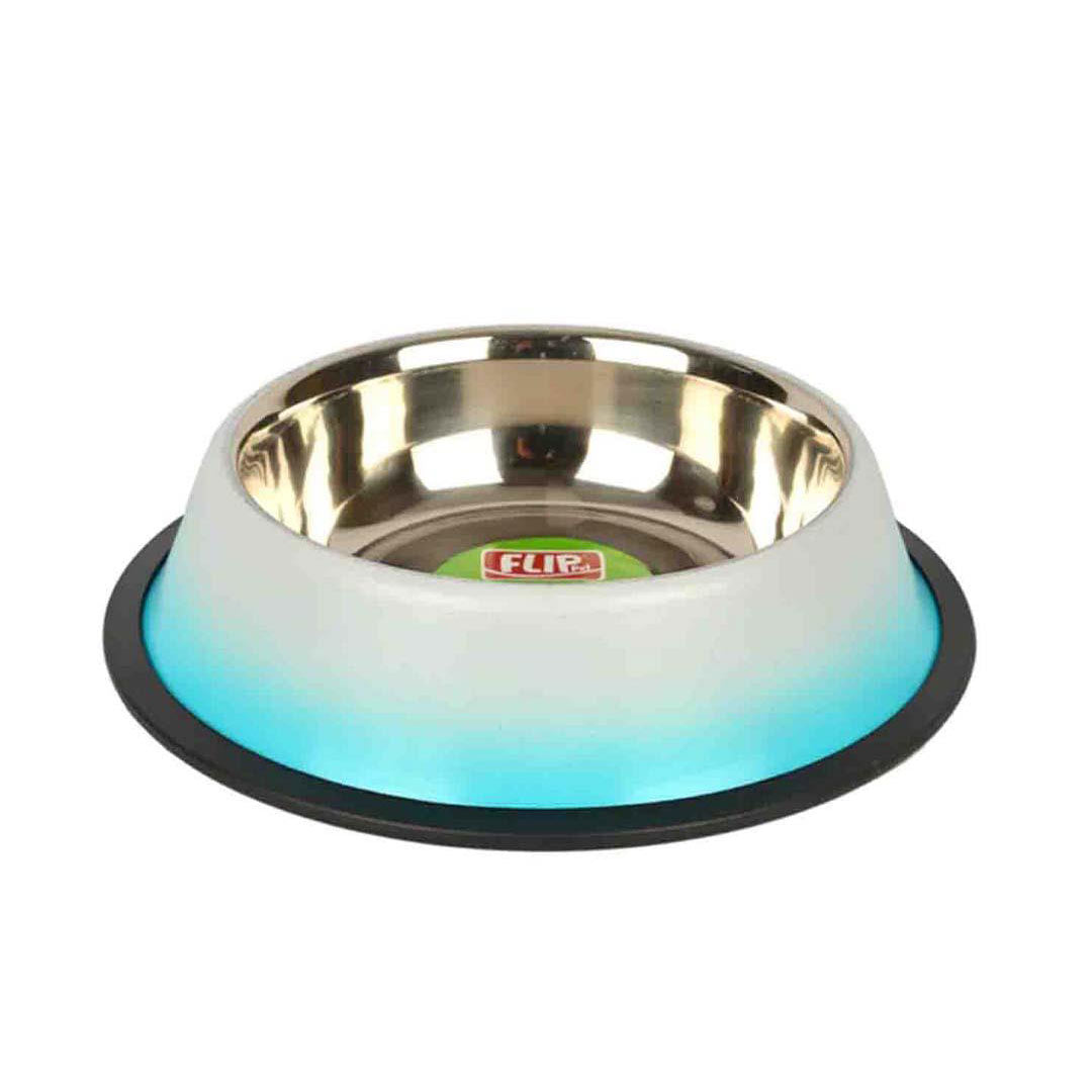 Flip Double Color Non-Slipper Steel Pet Food Bowl 480 ml
