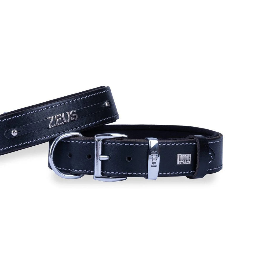 Doggie Konfor Deri İsimlikli Siyah Köpek Boyun Tasması L 3,5×52-60cm