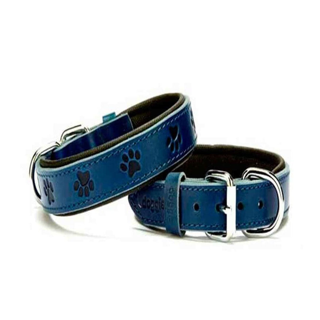 Doggie Comfortable چرم اصل دست ساز پنجه با طرح رویال آبی یقه سگ 2,5x37-45cm