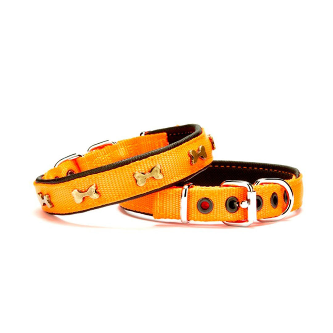 Doggie Comfortable Woven Handmade Bone Decorated Orange Dog Collar 2x35-40cm