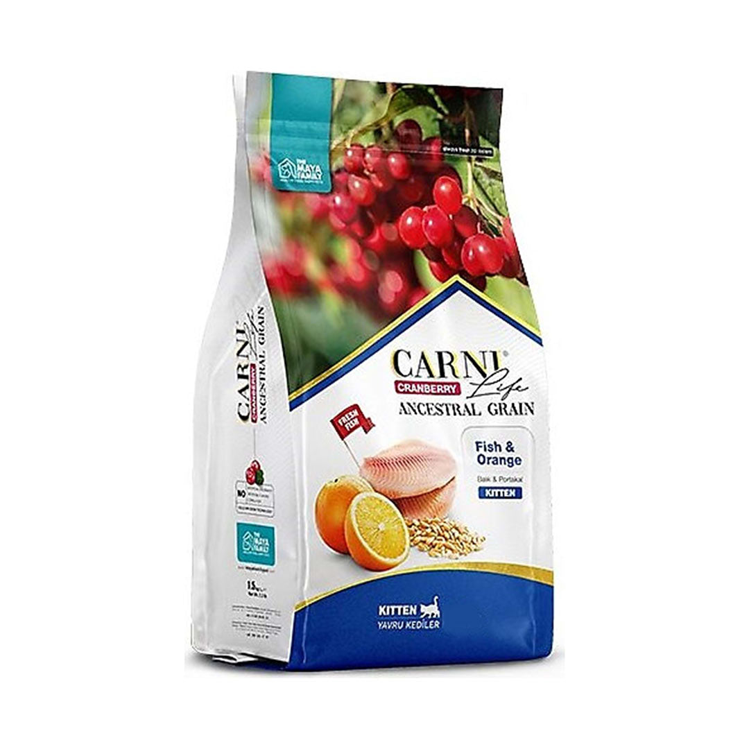Carni Life Az Tahıllı Balık Portakal ve Kızılcıklı Yavru Kedi Maması 10 KG