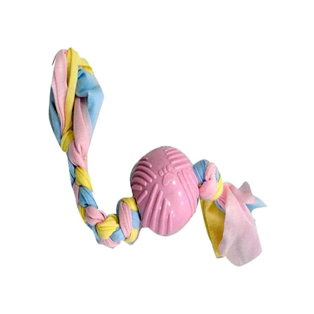 لعبة جرو الكلب المطاطية ذات الكرة الوردية من يورودوج مع خيط تنظيف الأسنان 36 سم