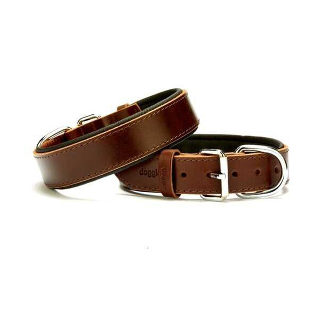 Doggie Konforlu Gerçek Deriden El Yapımı Kahverengi Köpek Boyun Tasması 3,5x47-55cm