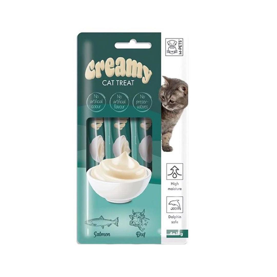 M-Pets Somonlu ve Dana Etli Kremalı Kedi Ödül Maması 4x15gr
