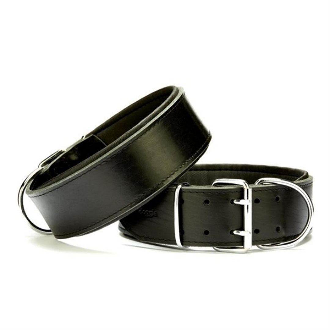 Doggie Çift Kat Gerçek Deriden El Yapımı Siyah Köpek Boyun Tasması 6x55-65cm