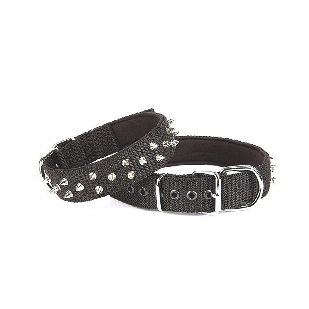 Doggie Comfort Handmade Black Dog Collar with Studs 4x57-65cm