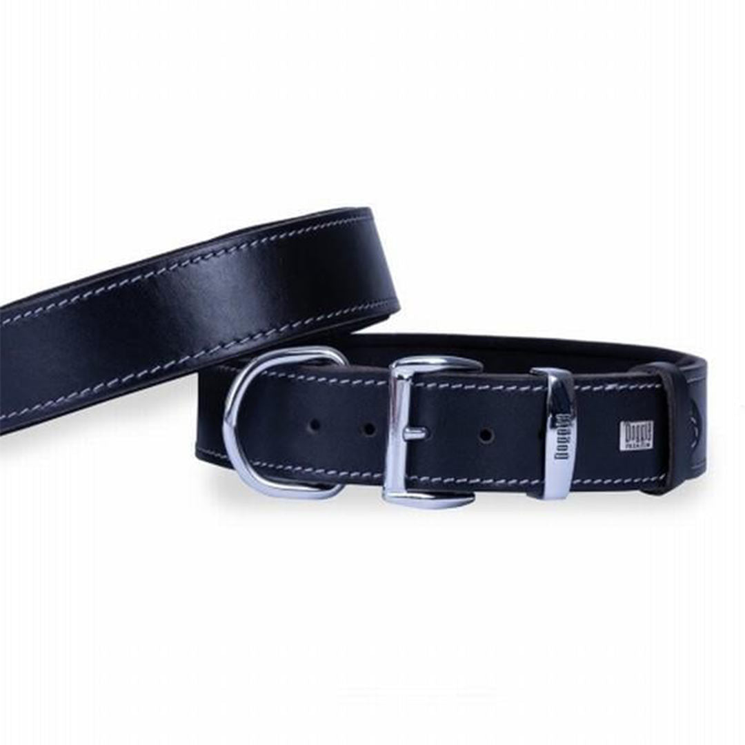 Doggie Comfortable Genuine Leather Handmade Black Dog Collar M 4x52-60cm