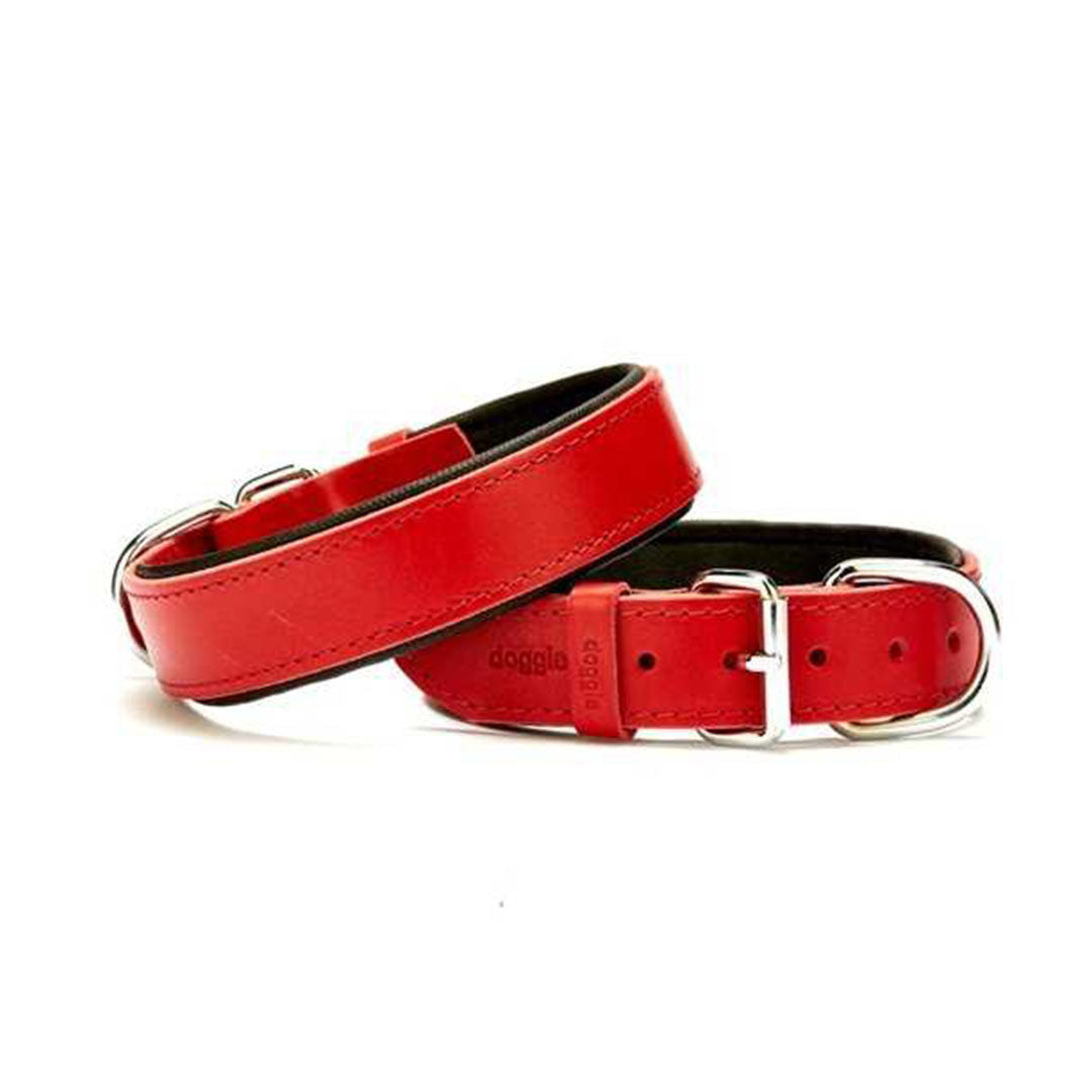 Doggie Comfortable Real Leather Handmade Red Dog Collar 3.5x47-55cm