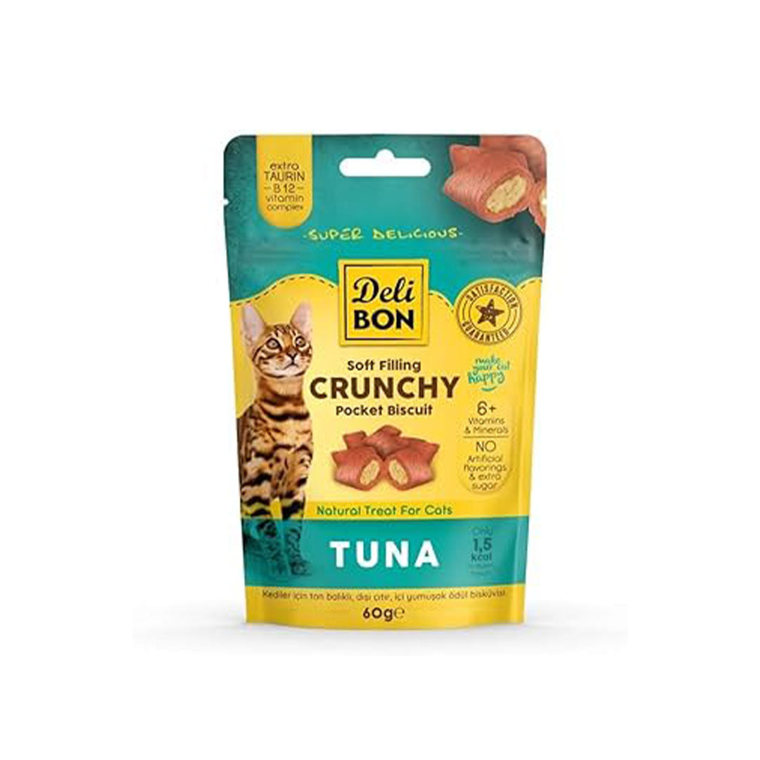 Delibon Crunchy İçi Dolgulu Ton Balikli Kedi Ödül Bisküvisi 60gr