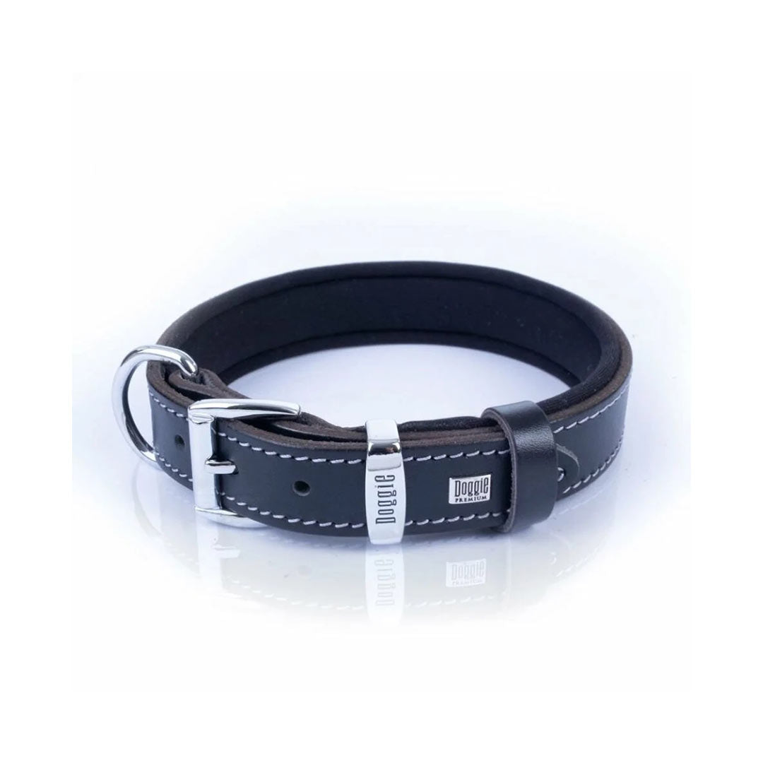 Doggie Comfortable چرم اصل دست ساز سگ سیاه 2.5x37-45cm