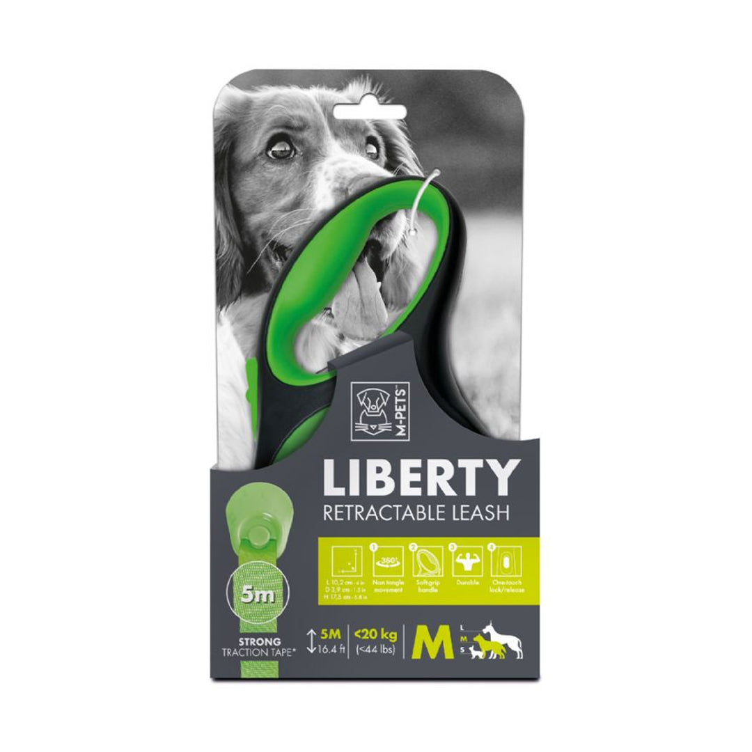 M-Pets Liberty Otomatik Yeşil Köpek Gezdirme Kayışı Şerit Medium 5MT