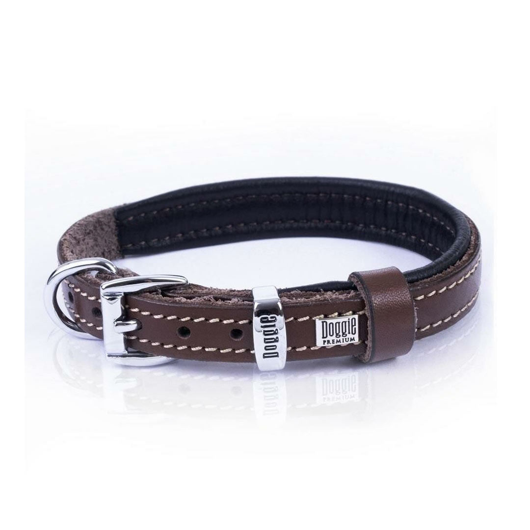 Doggie Konforlu Gerçek Deriden El Yapımı Kahverengi Köpek Boyun Tasması Medium 1.5x25-30 Cm