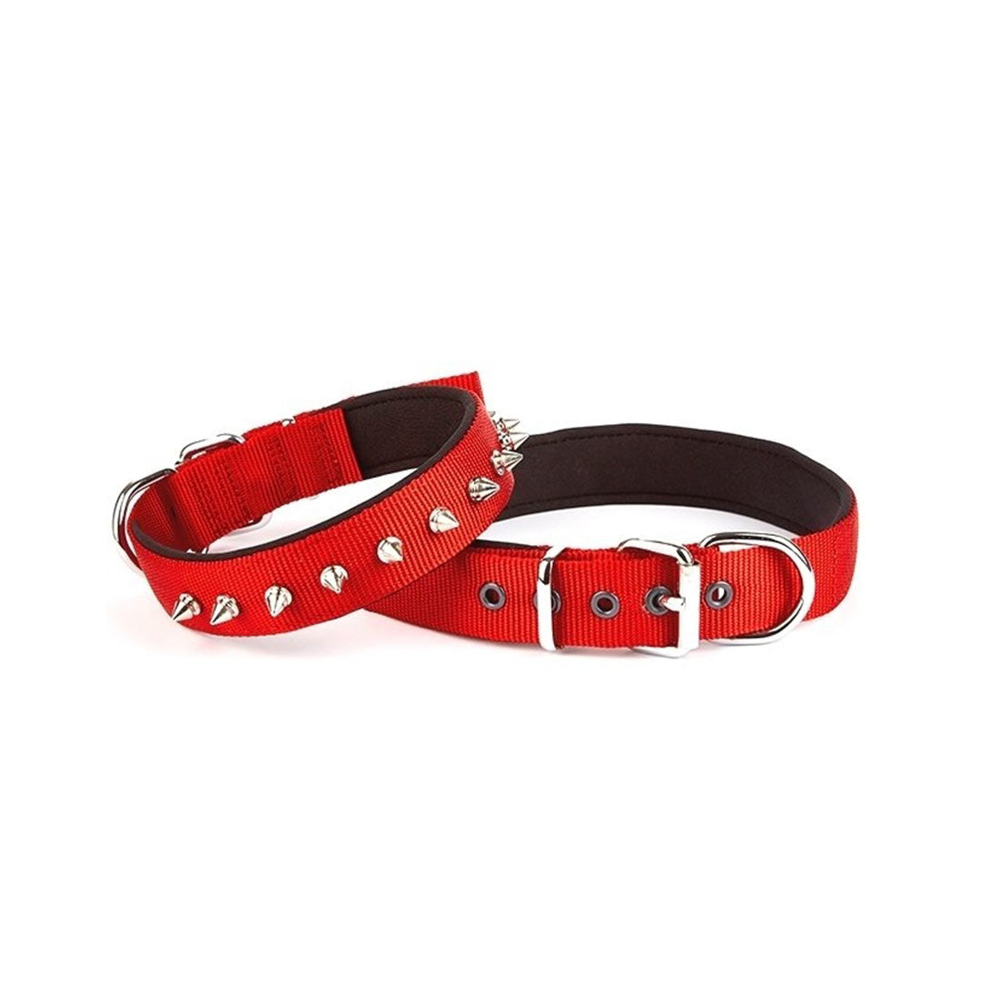 Doggie Comfort Woven Spiked Red Dog Collar 2.5x42-50cm
