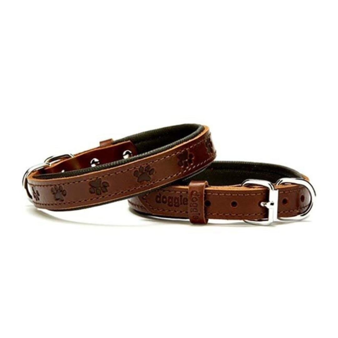 Doggie Konforlu Gerçek Deriden El Yapımı Pati Desenli Kahverengi Köpek Boyun Tasması Medium 2x35-40 cm