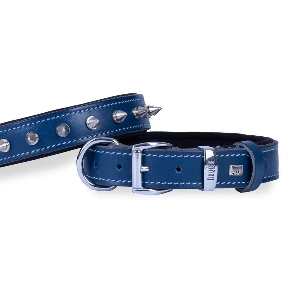 Doggie Comfortable Real Leather Handmade Studded Royal Blue Dog Collar M 3x42-50 Cm