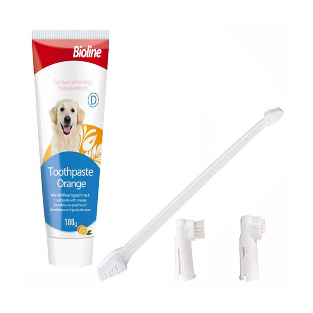 Bioline Dog Toothpaste and Dental Care Kit Orange Flavored 100g
