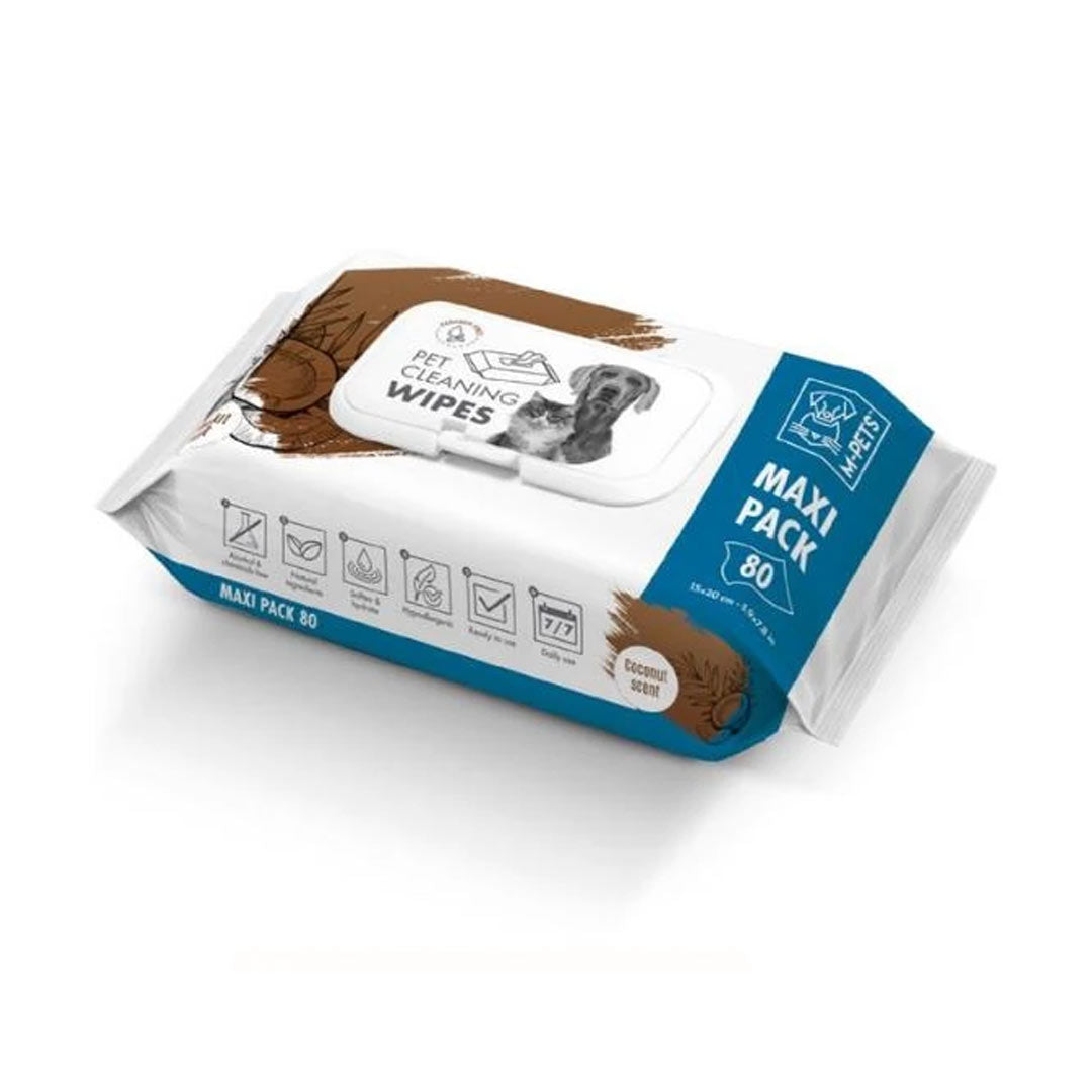 M-Pets دستمال مرطوب پاک کننده با رایحه نارگیل برای گربه ها و سگ ها