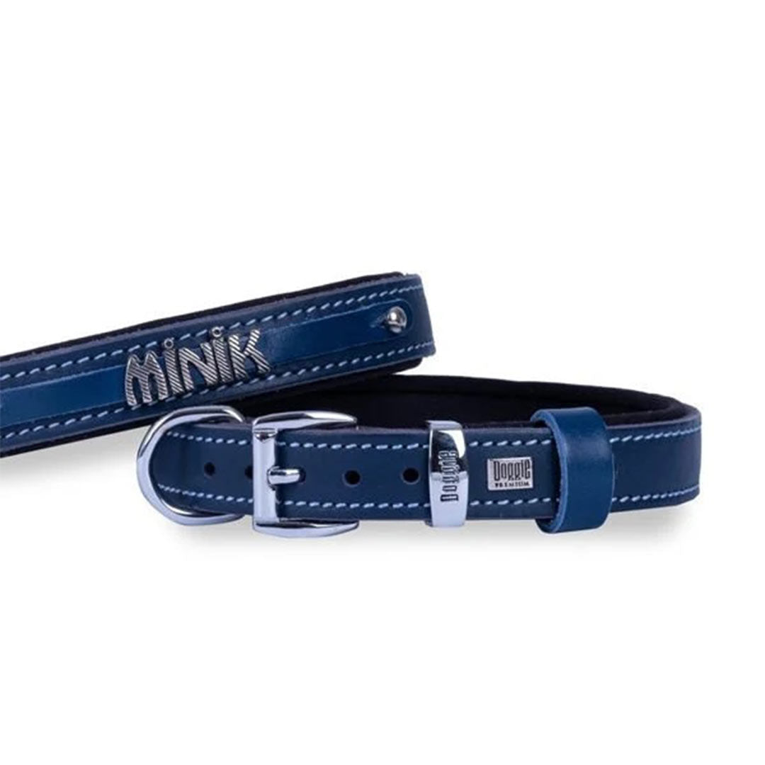 Doggie Konfor Deri İsimlikli Royal Mavi Köpek Boyun Tasması Medium 3.5x47-55 Cm