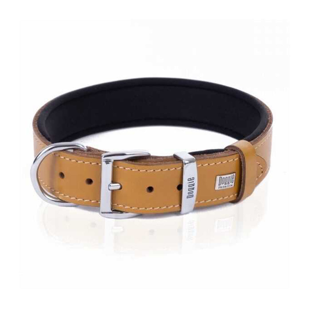 Doggie Comfortable Genuine Leather Handmade Camel Dog Collar 3.5x47-55cm