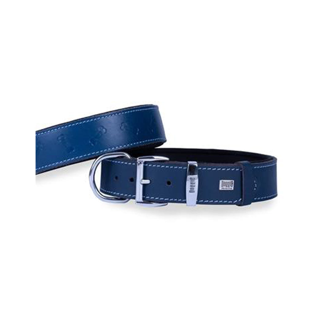 Doggie Konforlu Gerçek Deriden El Yapımı Kemik Desenli Royal Mavi Köpek Boyun Tasması 4x52-60cm