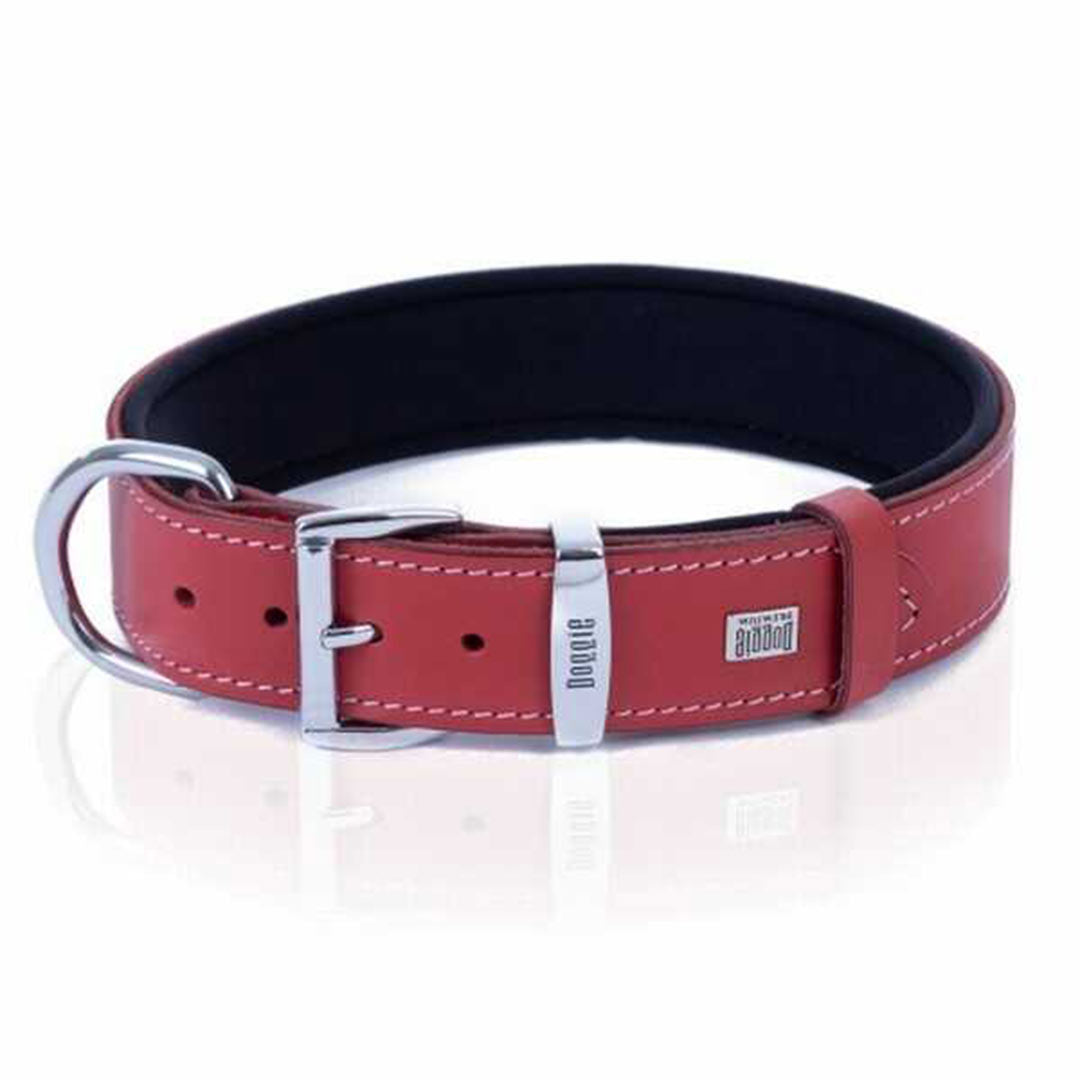 Doggie Comfortable Real Leather Handmade Red Dog Collar 3.5x52-60cm