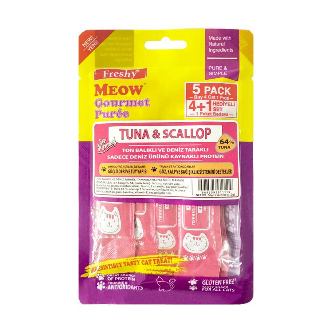 Freshy Meow Ton Balıklı Ve Deniz Taraklı Krema Kedi Ödülü 4 + 1 Adet (60 gr)