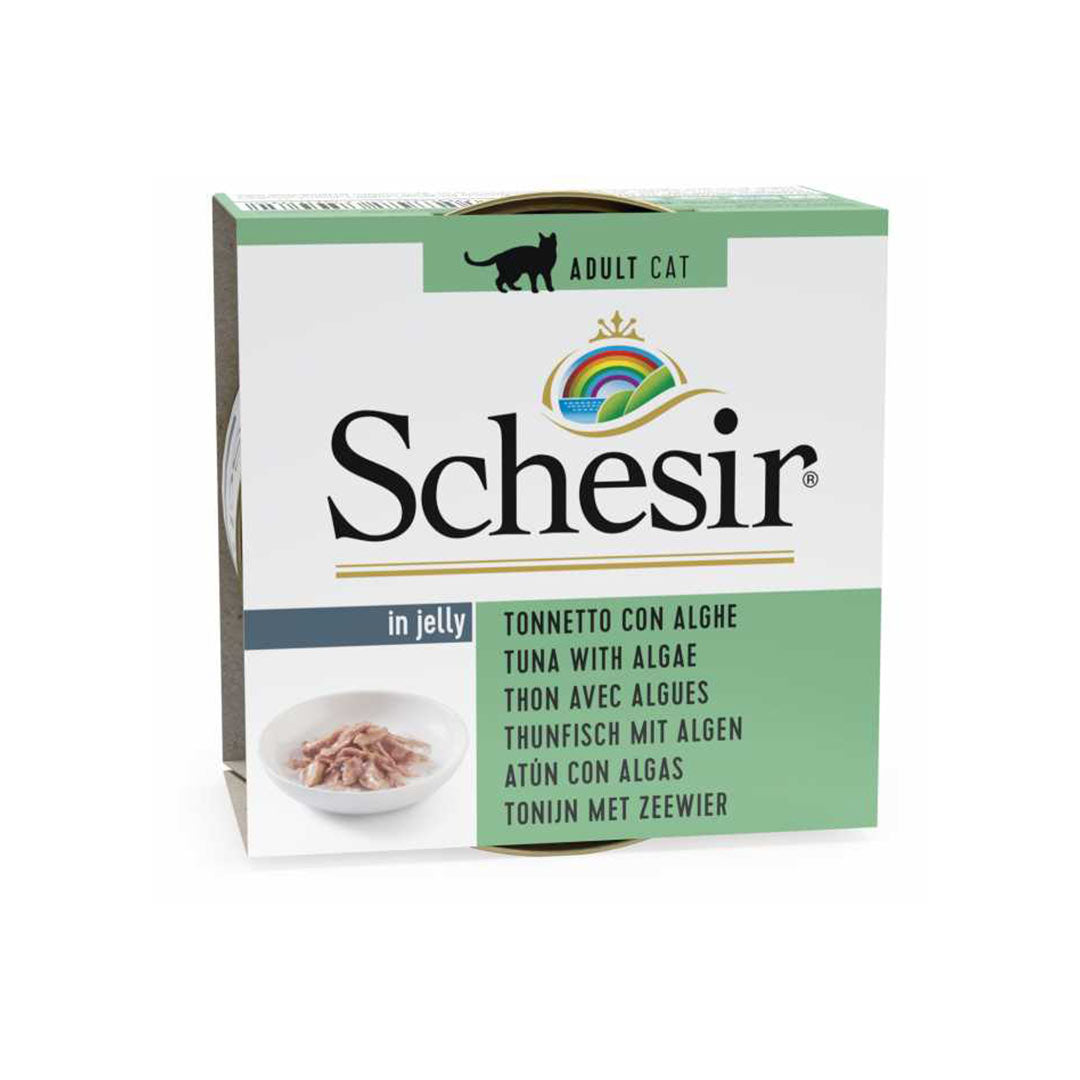 غذای گربه مرطوب Schesir در سس ماهی تن و گیاهان دریایی 85 گرم