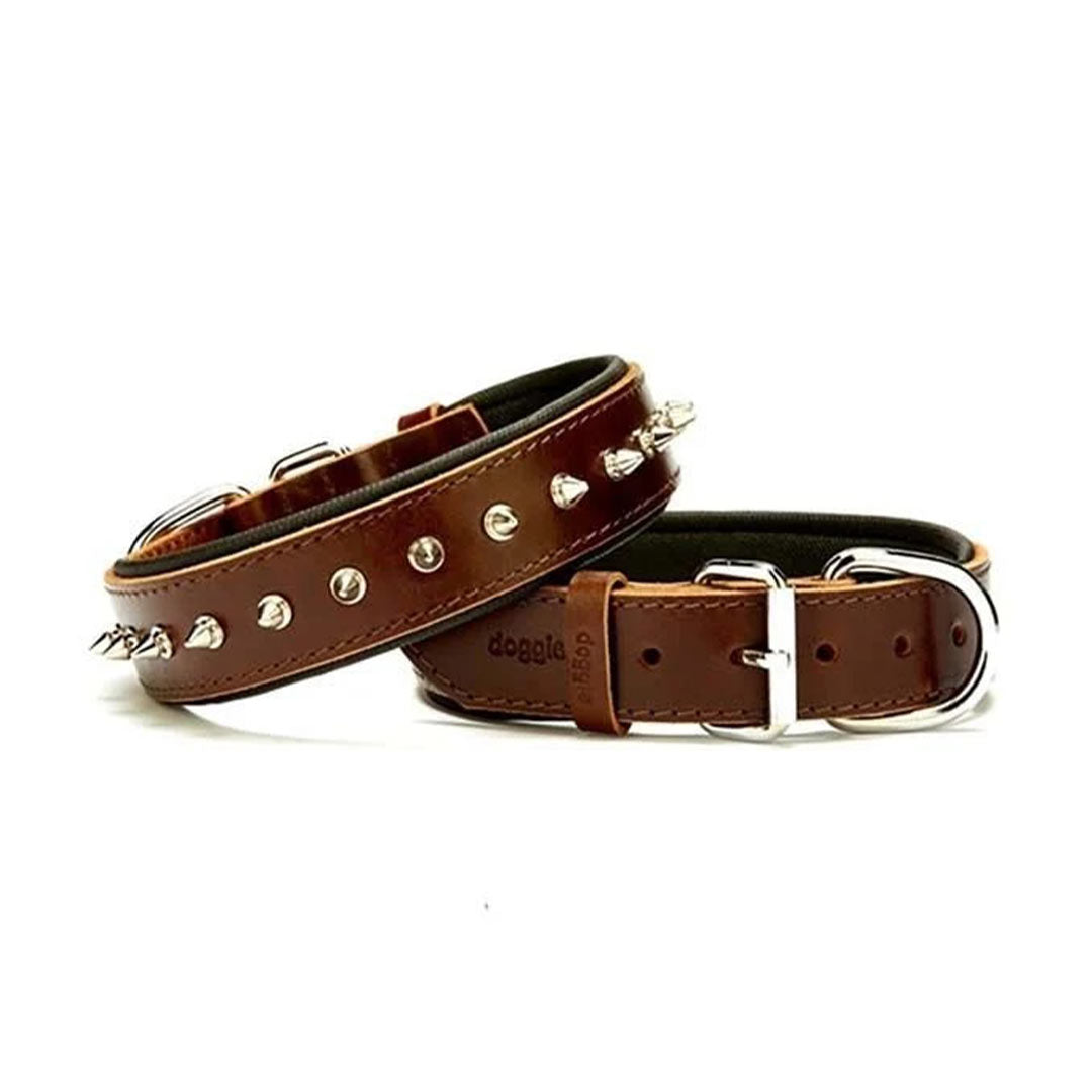 Doggie Comfortable Real Leather Handmade Spiked Brown Dog Collar 3.5x47-55cm