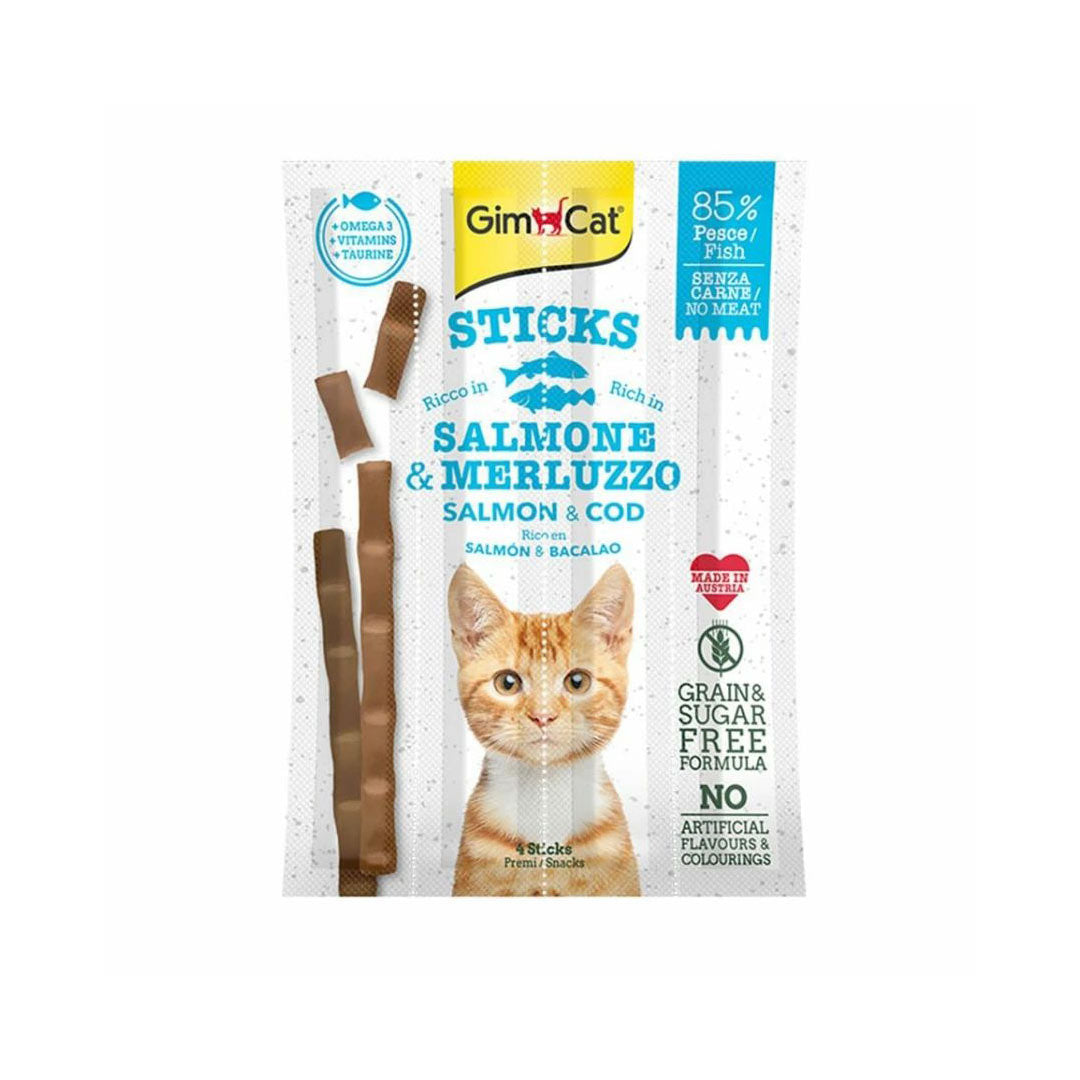 GimCat Sticks Tahılsız Morina Balıklı ve Somonlu Kedi Ödül Çubuğu 20gr (4'lü)