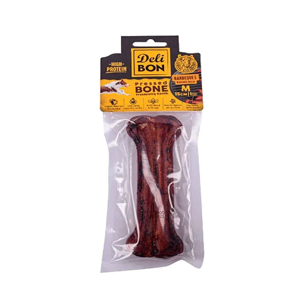 Delibon Barbekü Aromalı Deri Pres Kemik Köpek Ödülü 15cm