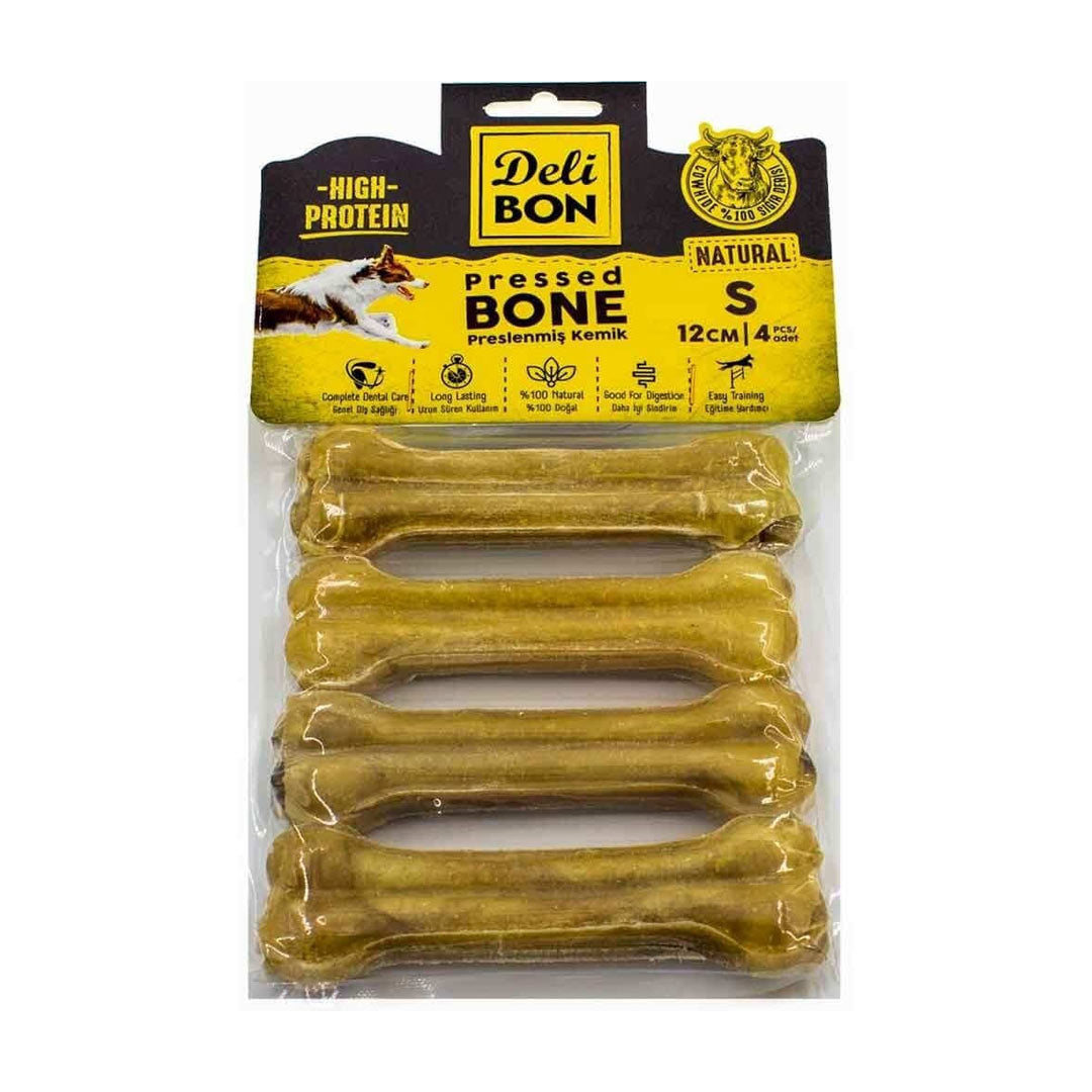 Delibon Natürel Deri Pres Kemik Köpek Ödülü 4'lü 12 Cm Small