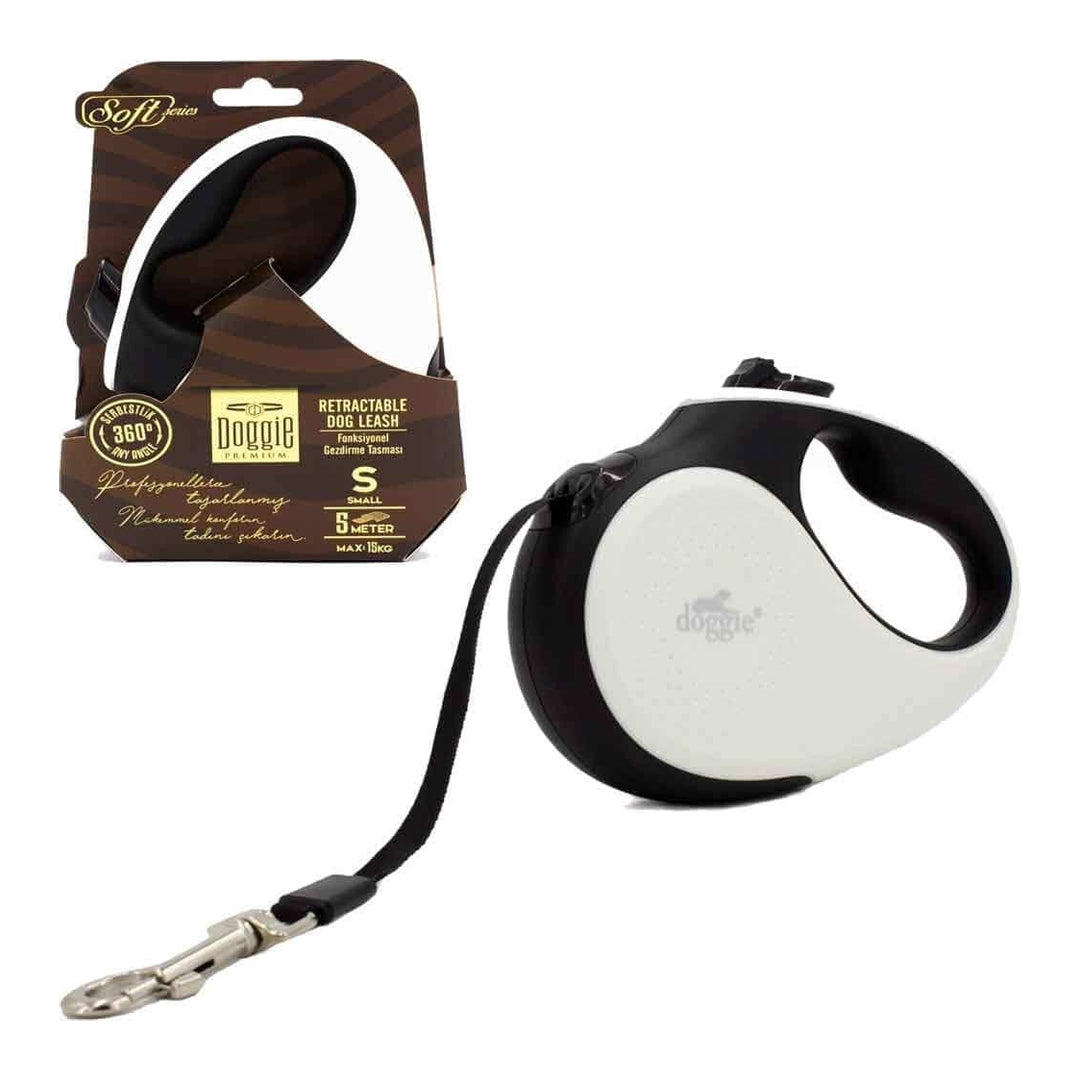 Doggie Soft Serisi Otomatik Beyaz Köpek Gezdirme Tasması S 15kg 5mt
