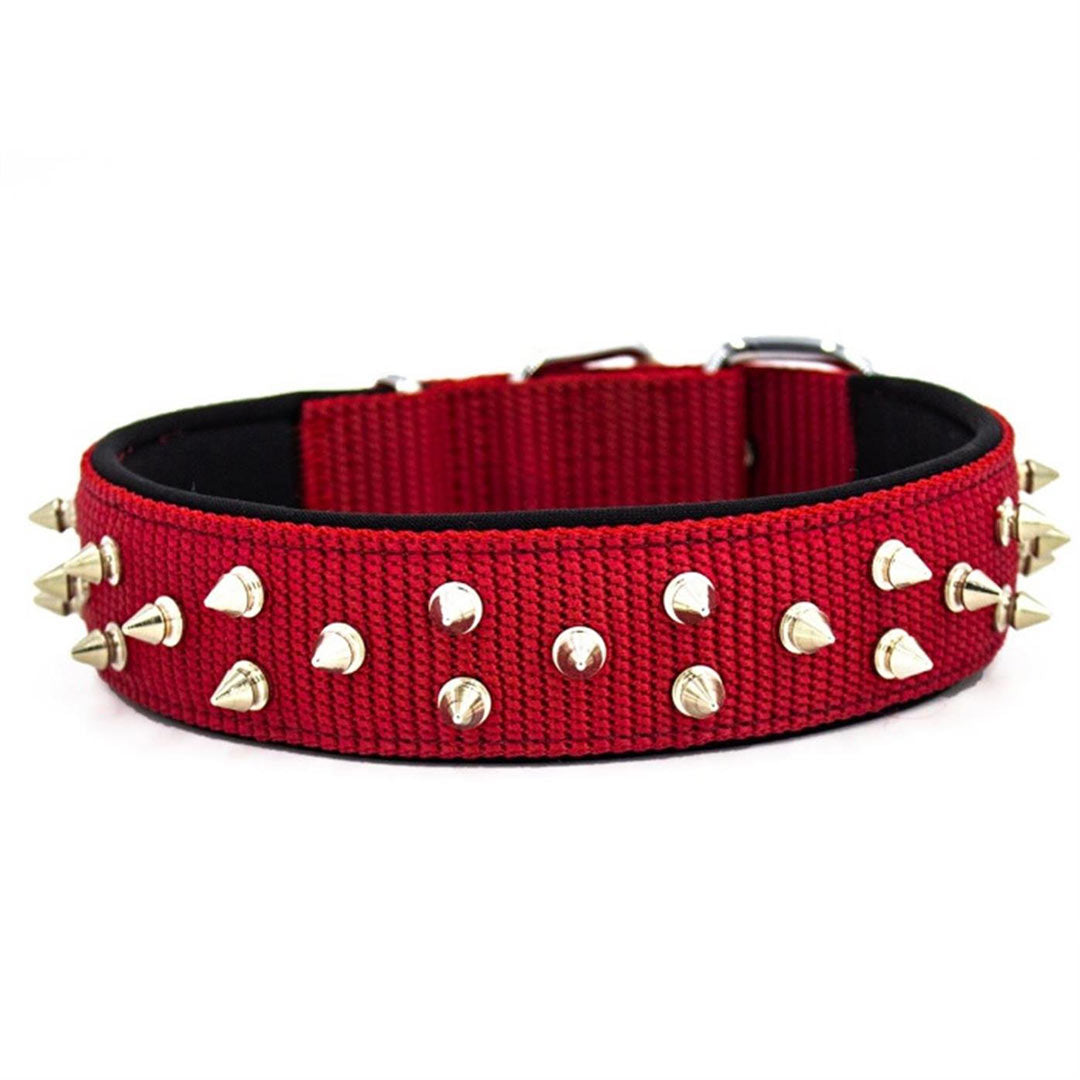 Doggie Comfortable Woven Handmade Spiked Red Dog Collar 4x47-55cm