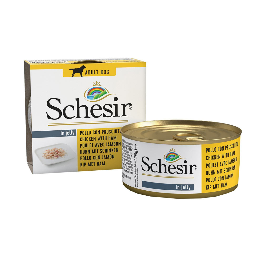 کنسرو سگ شسیر با فیله جوجه و ژامبون در ژله 150 گرم