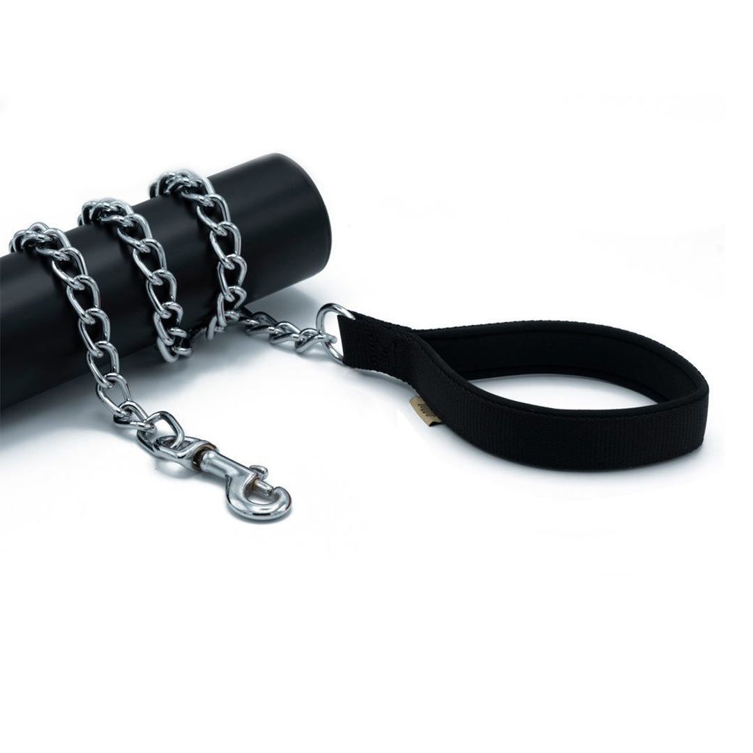 Doggie Konforlu Dokumadan El Yapımı Zincirli Siyah Köpek Gezdirme Kayışı 4x110cm