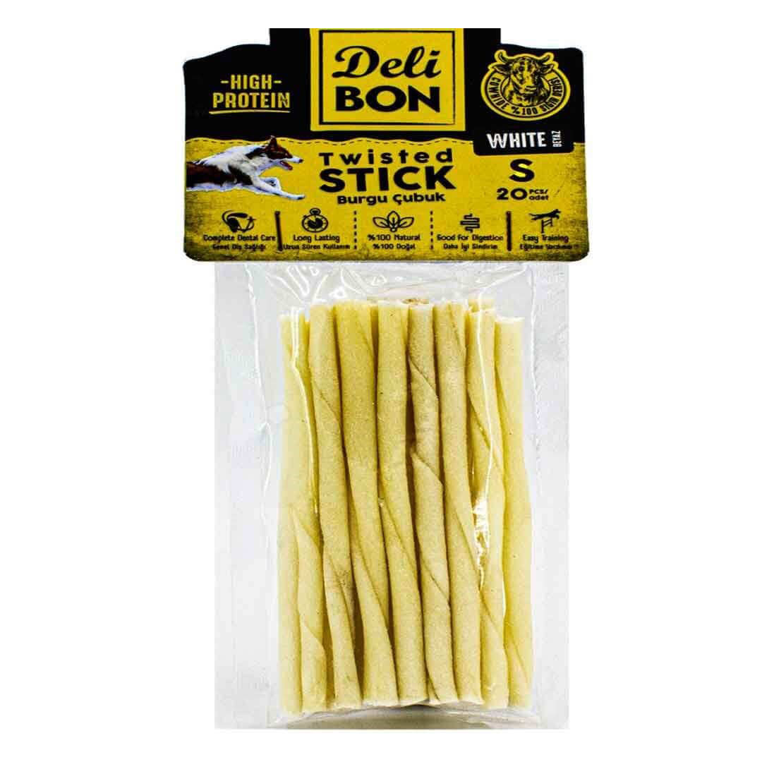 Delibon Beyaz Deri İnce Burgu Çubuk Kemik Köpek Ödülü 20'li