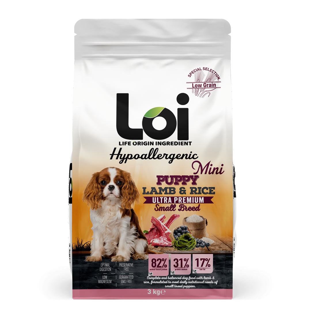Loi Hipoalerjik Düşük Tahili Kuzulu ve Pirinçli Küçük Irk Yavru Köpek Maması 3 Kg