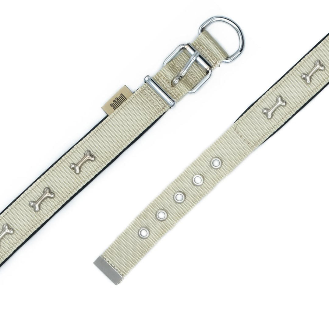 Doggie Comfort Woven Bone Patterned Khaki Dog Collar Large 2.5x42-50 Cm