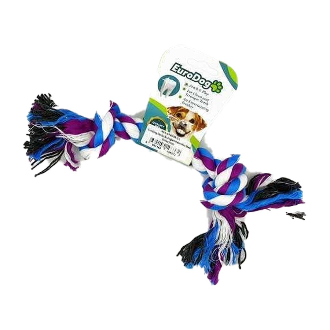 EuroDog İki Düğümlü Kalın Diş Kaşıma İpi Beyaz, Mavi ve Mor Köpek Oyuncağı 20 Cm