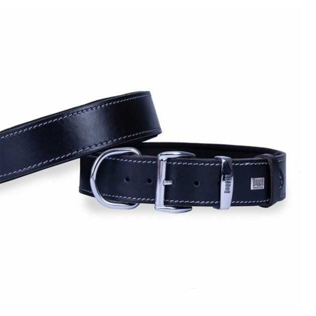 Doggie Comfortable Genuine Leather Handmade Black Dog Collar 4x47-55cm
