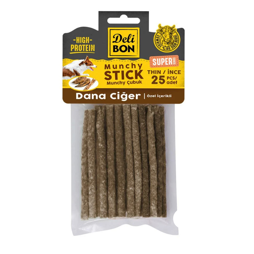 Delibon Süper Munchy Çubuk Dana Ciğerli İnce Köpek Çiğneme Kemiği 25li