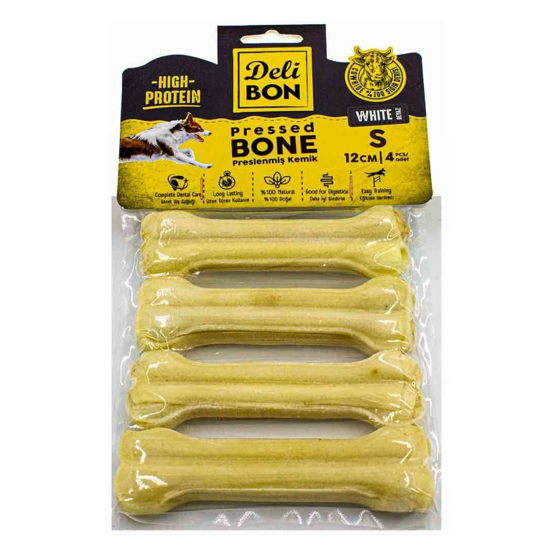 Delibon Beyaz Deri Press Kemik Köpek Ödülü Small 4'lü 12 Cm