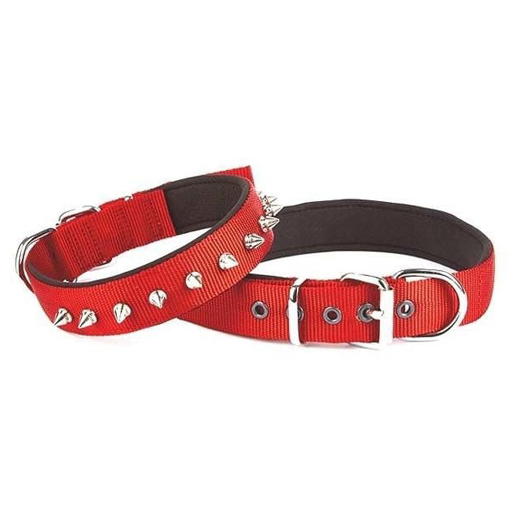 Doggie Konforlu Dokumadan El Yapımı Çivili Kirmizi Köpek Boyun Tasması 3x47-55cm