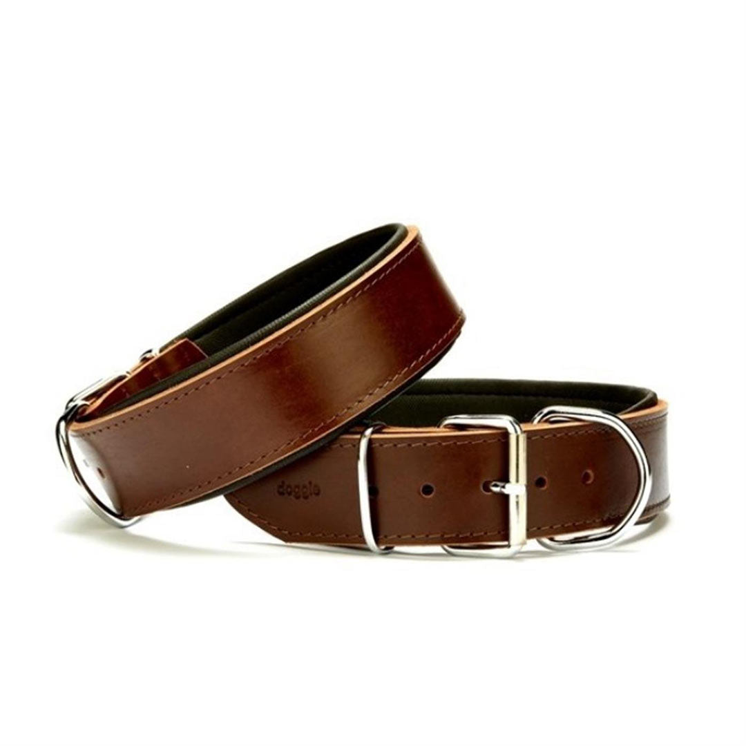 Doggie Premium Çift Kat Gerçek Deriden El Yapımı Kahverengi Köpek Boyun Tasması 5x60-70cm