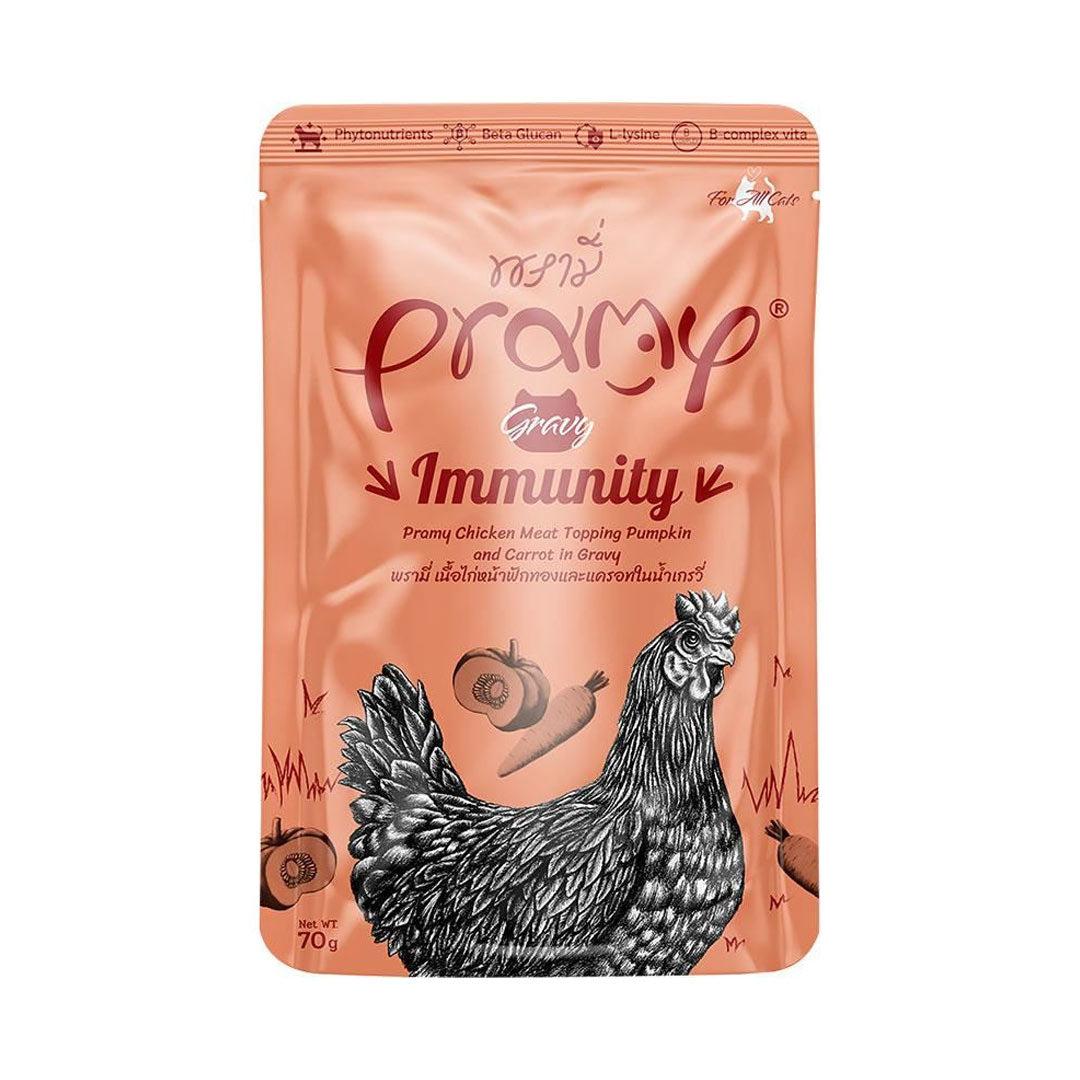 Pramy Immunity Sos İçinde Tavukli, BalKabaklı ve Havuçlu Kedi Yaş Mamasi 70gr