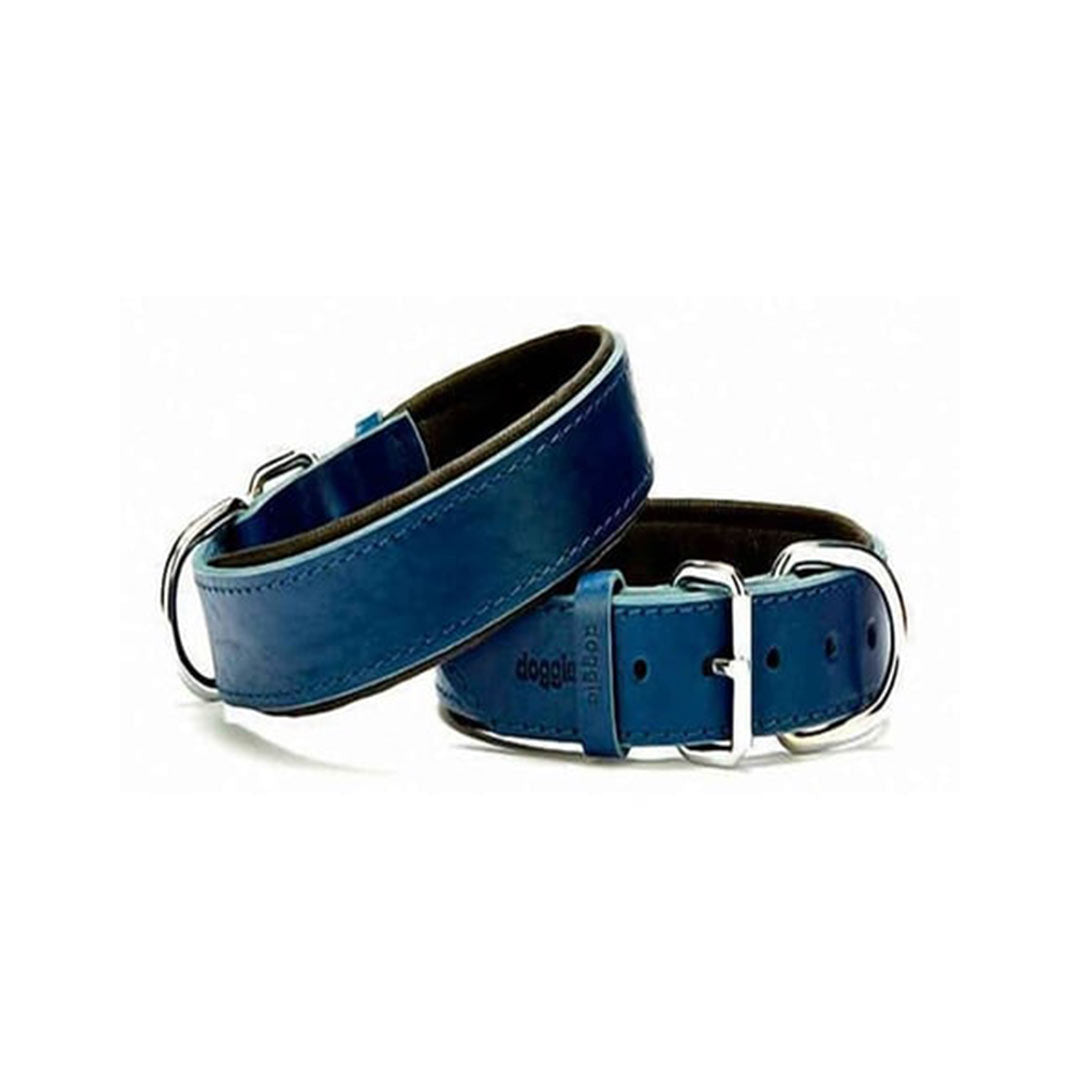 Doggie Comfortable Genuine Leather Handmade Royal Blue Dog Collar 3.5x47-55 Cm