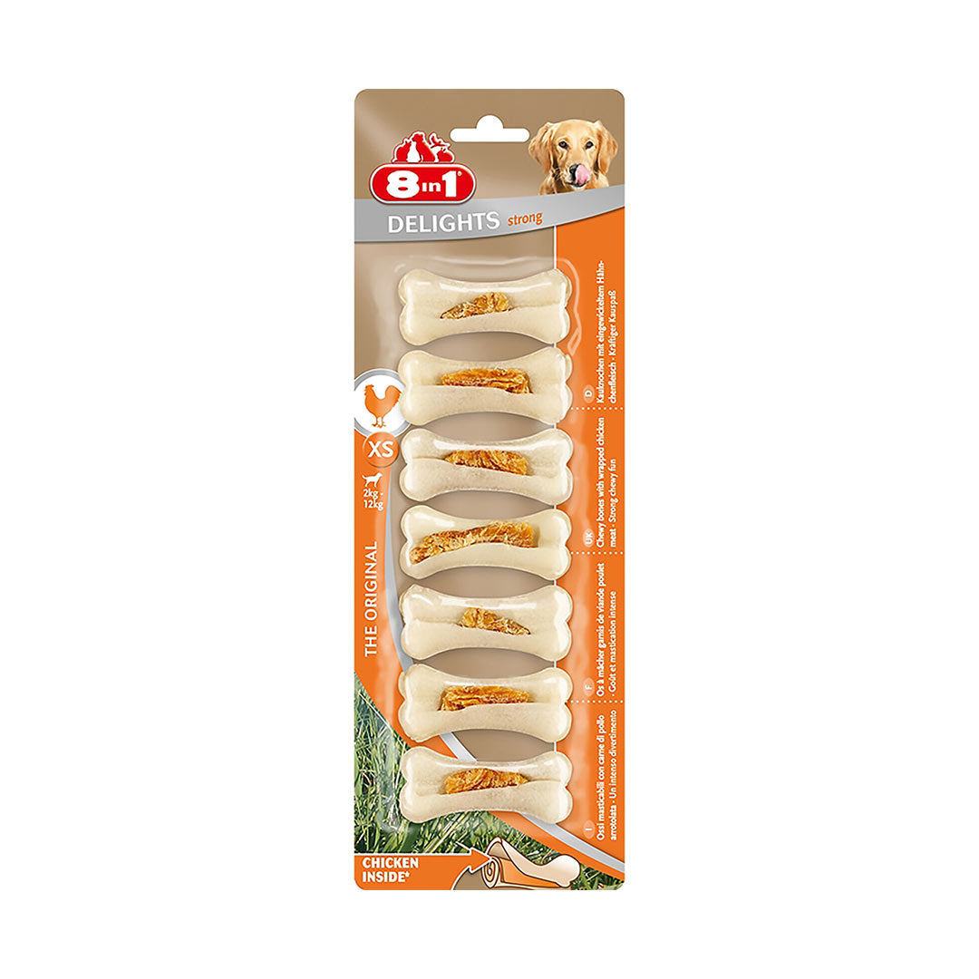 8in1 Delights Strong Tavuklu Deri Köpek Kemiği XS 7 Adet