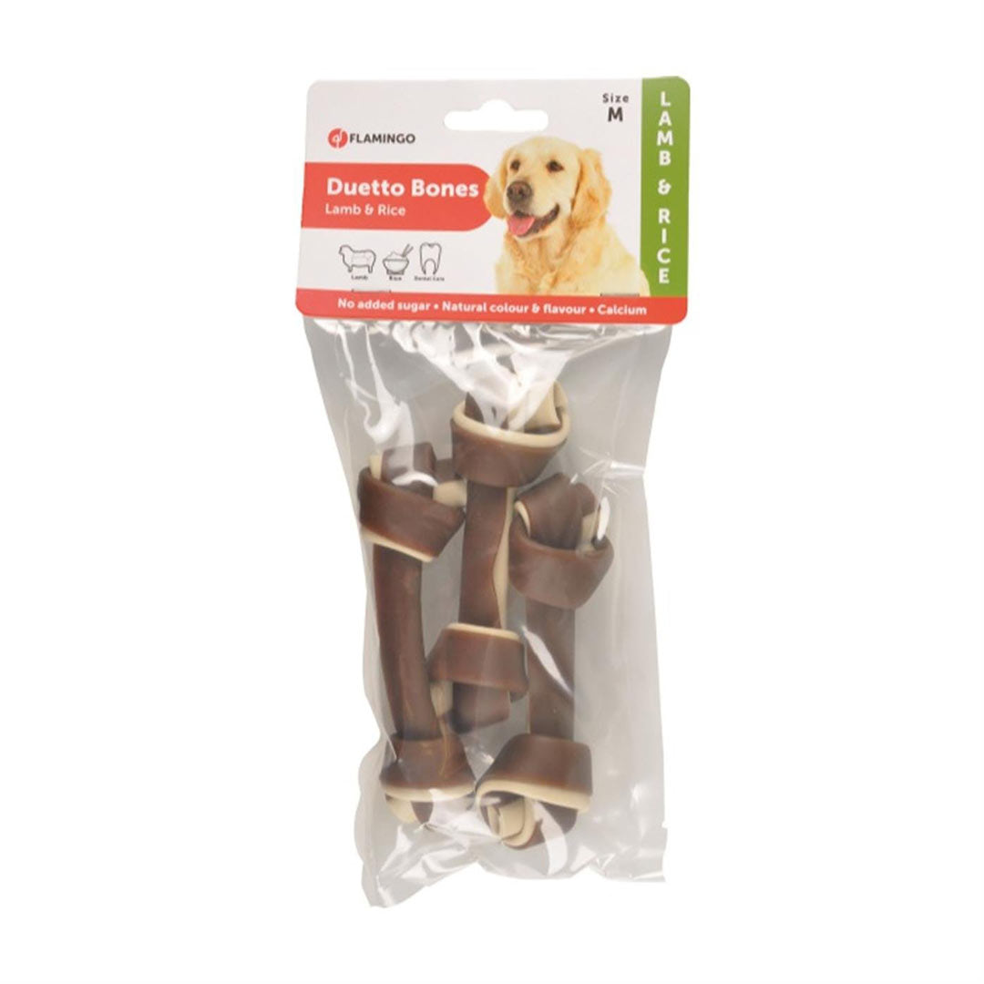استخوان پاداش سگ متوسط فلامینگو دوئتو با گوشت بره و برنج - بسته 3 تایی (M)