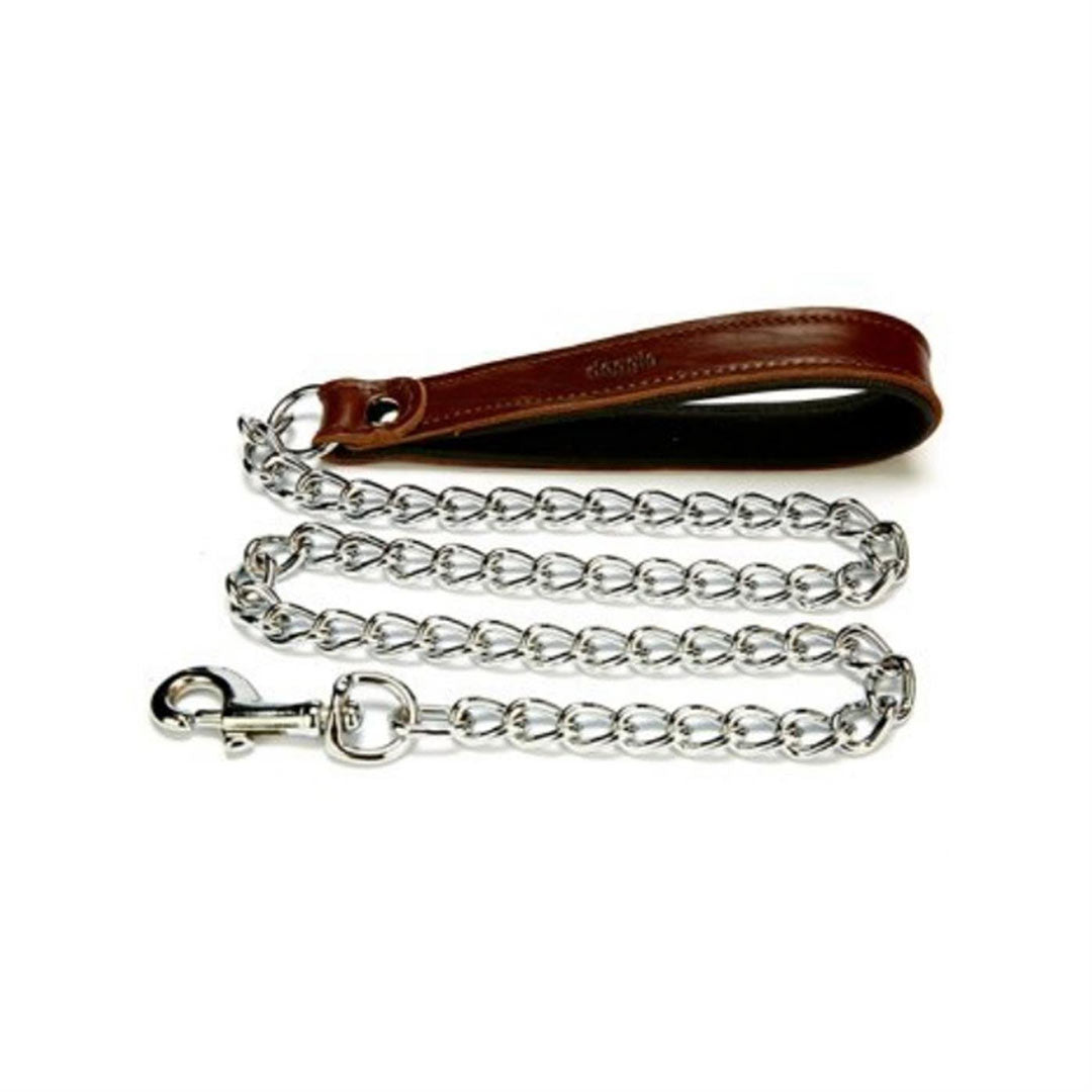 Doggie Konforlu Gerçek Deriden El Yapımı Zincirli Kahverengi Köpek Gezdirme Kayışı 4x110cm